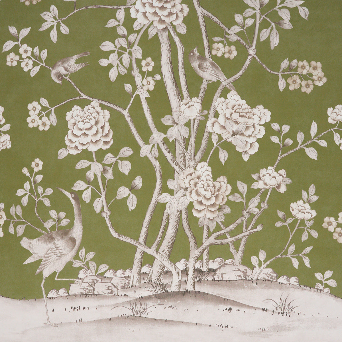 Chinois Palais Panel - Olive - Schumacher 5015442 Wallpaper - Schumacher Wallpaper