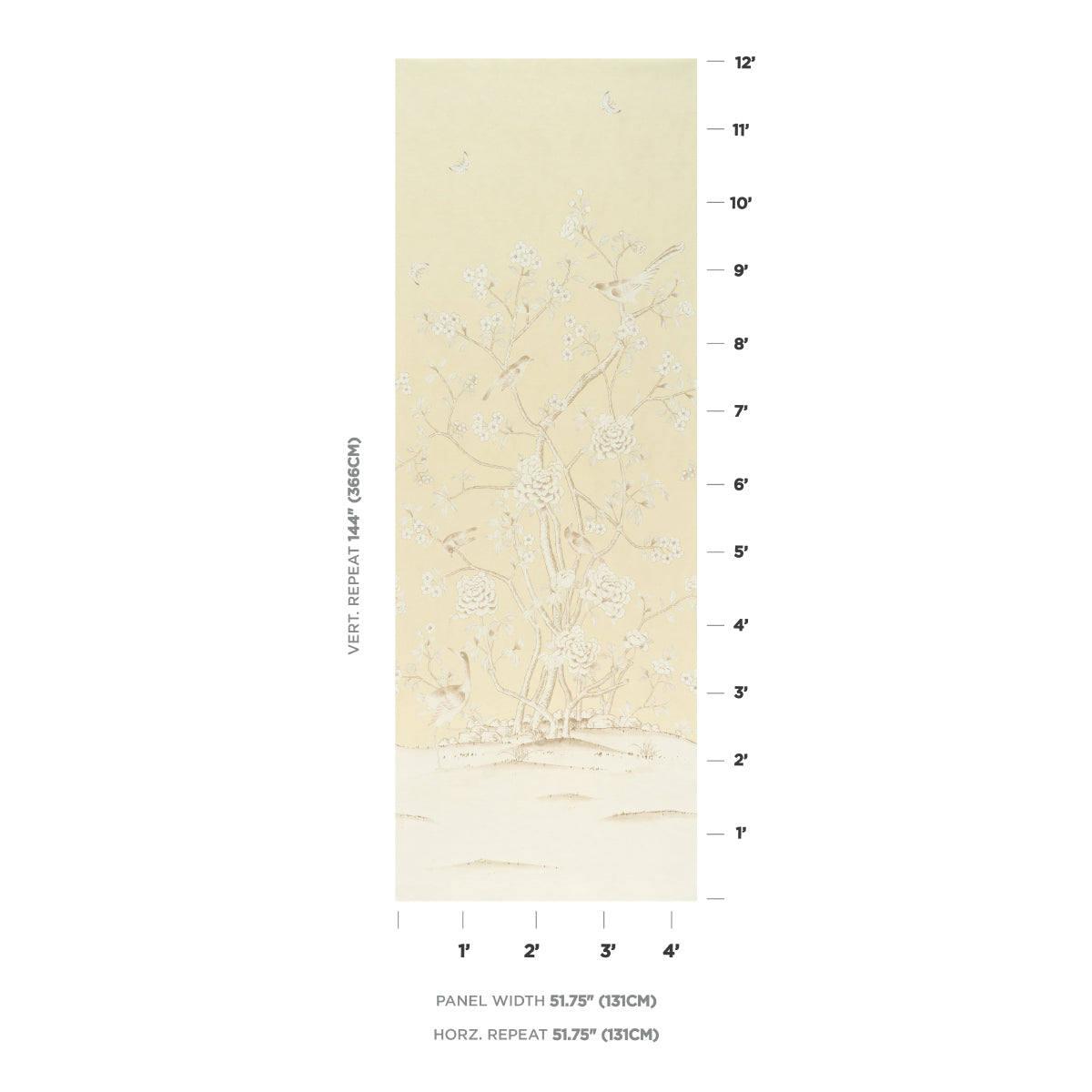 Chinois Palais Panel - Butter - Schumacher 5015443 Wallpaper - Schumacher Wallpaper