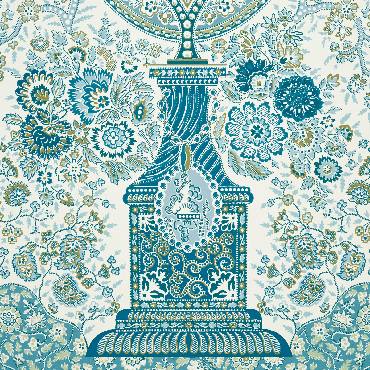 Colmery Paisley Panel Set Peacock wallpaper by Schumacher, 5015510 — view 4 - Schumacher Wallpaper