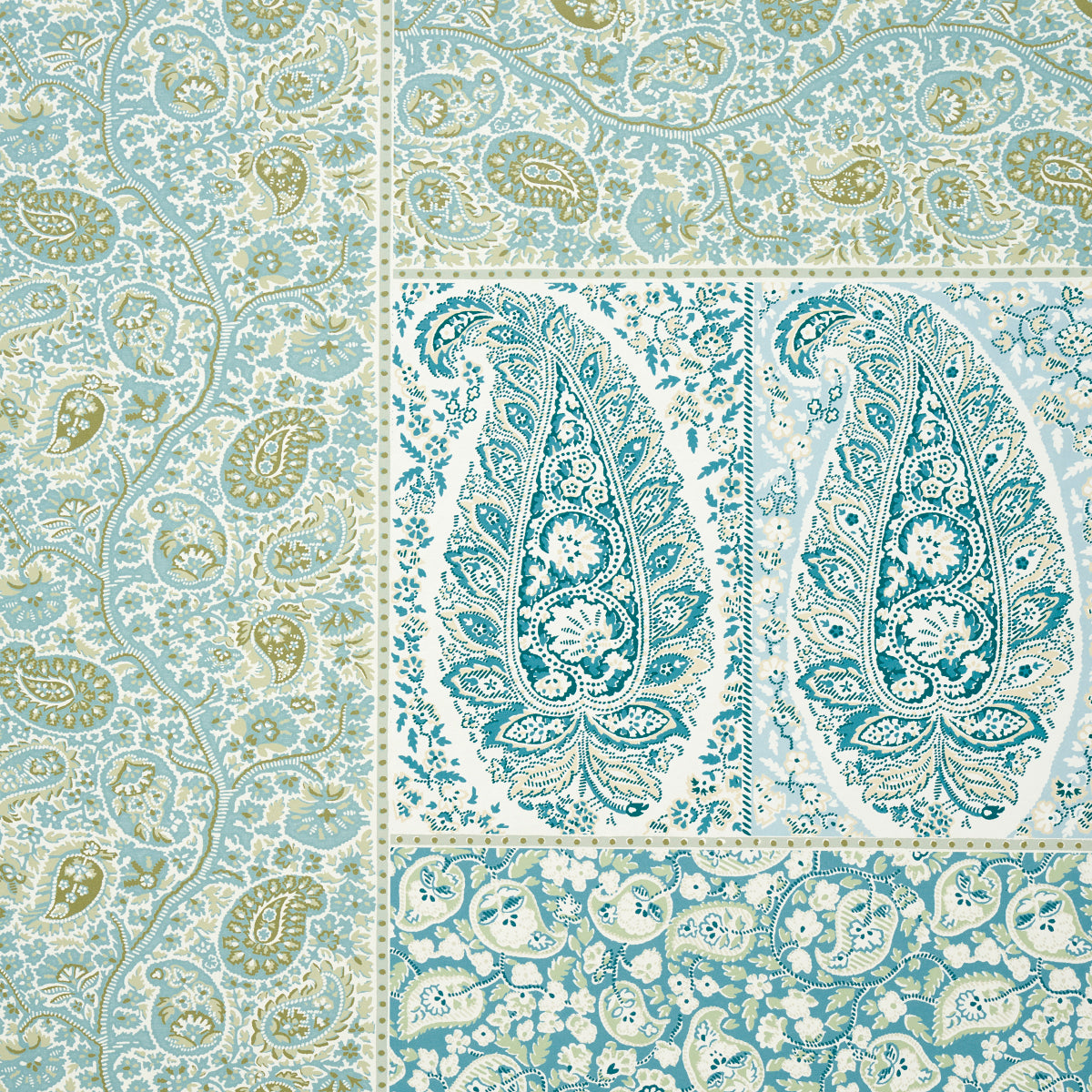 Colmery Paisley Panel Set Peacock wallpaper by Schumacher, 5015510 — view 5 - Schumacher Wallpaper
