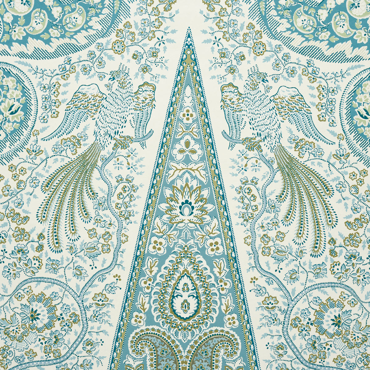 Colmery Paisley Panel Set Peacock wallpaper by Schumacher, 5015510 — view 6 - Schumacher Wallpaper