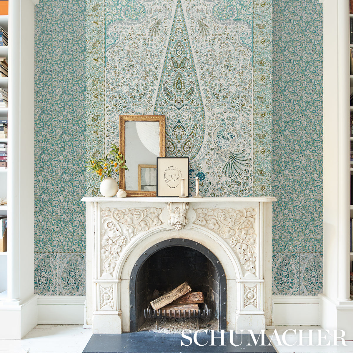 Colmery Paisley Panel Set Peacock wallpaper by Schumacher, 5015510 — view 8 - Schumacher Wallpaper