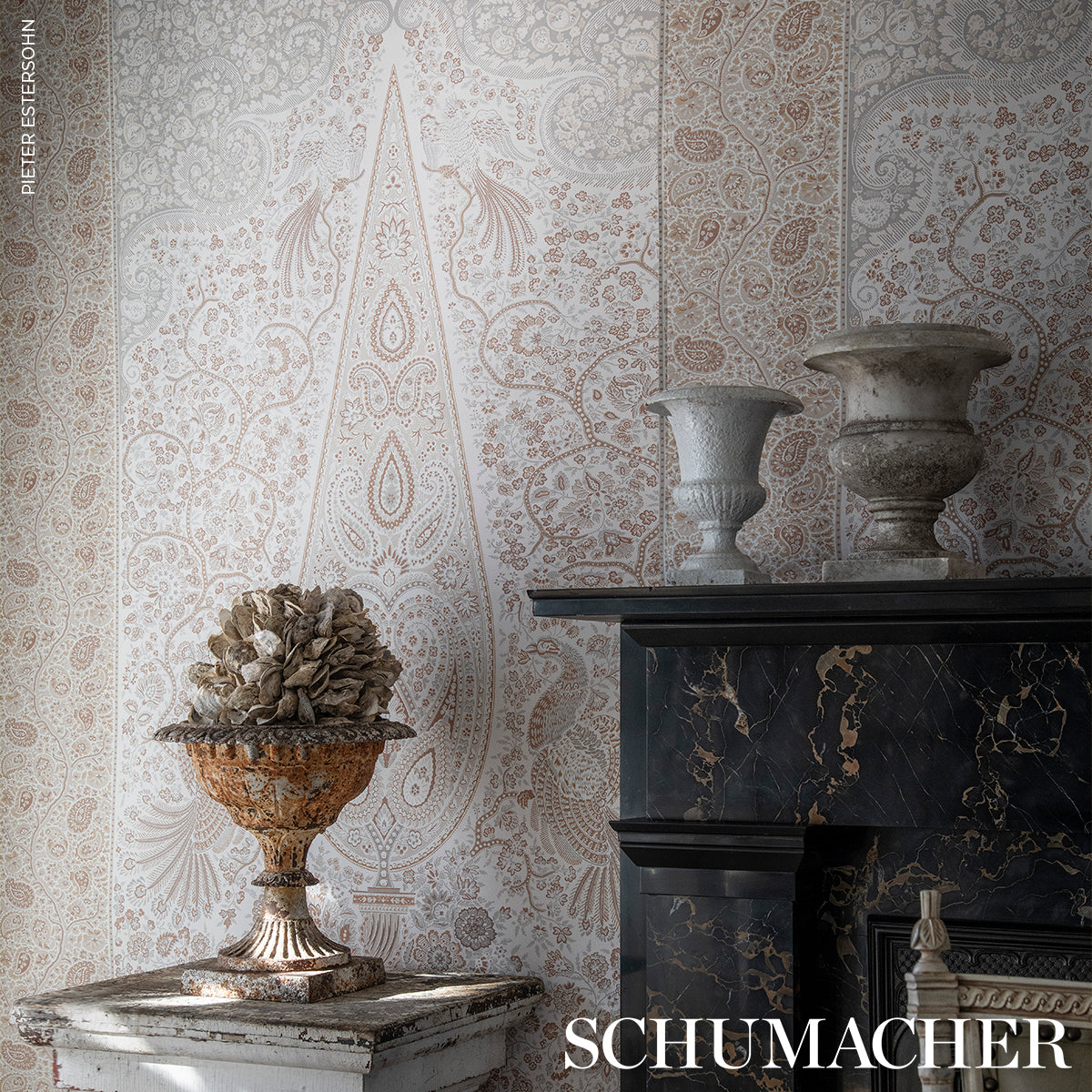 Colmery Paisley Panel Set Parchment wallpaper by Schumacher, 5015511 — view 10 - Schumacher Wallpaper