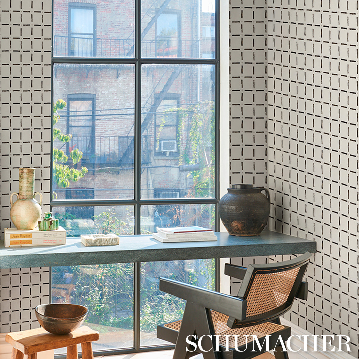 Drifting Grid Black wallpaper by Schumacher, 5015610 — view 5 - Schumacher Wallpaper