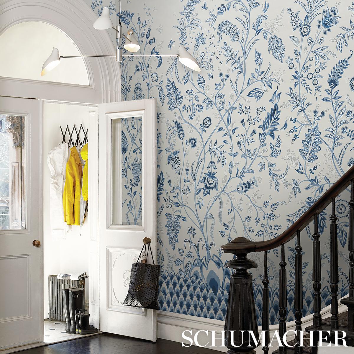 Chinoiserie Grande Panel Set - Indigo - Schumacher 5015820 Wallcovering