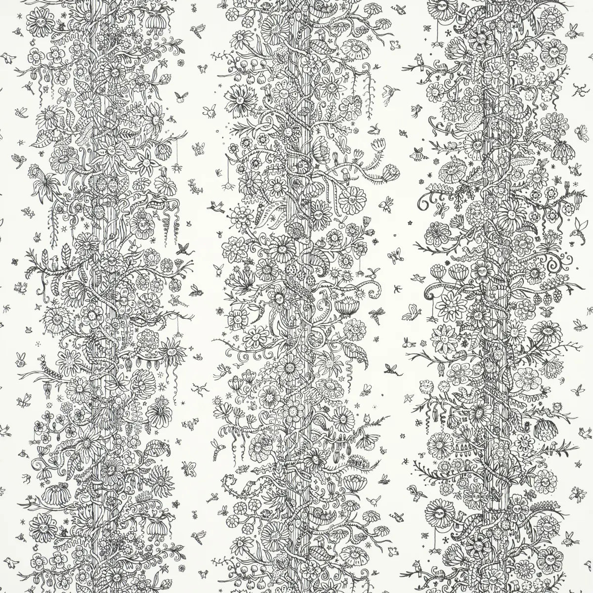 Edward Steed's Towers Of Flowers - Black & White - Schumacher 5016141 Wallcovering - Schumacher Wallpaper