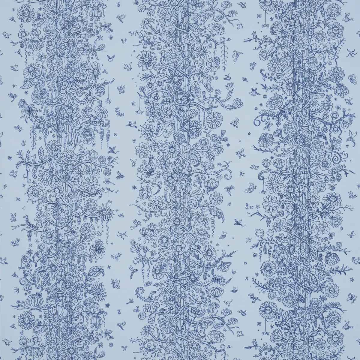 Edward Steed's Towers Of Flowers - Sky Blue & Navy - Schumacher 5016142 Wallcovering - Schumacher Wallpaper