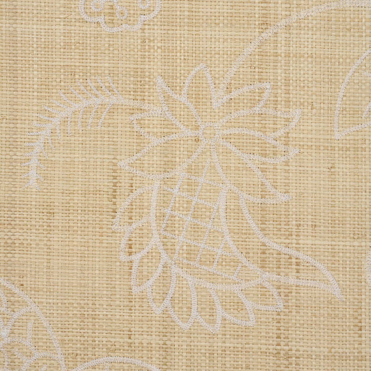 Sconset Embroidered Raffia - Natural - Schumacher 5016430 Wallpaper - Schumacher Wallpaper
