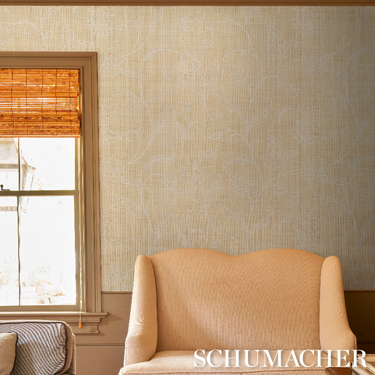 Sconset Embroidered Raffia - Natural - Schumacher 5016430 Wallpaper - Schumacher Wallpaper