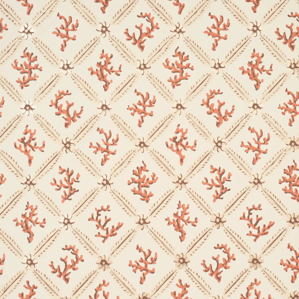 Corail Leaf Trellis - Coral - Schumacher 5016641 Wallcovering - Schumacher Wallpaper