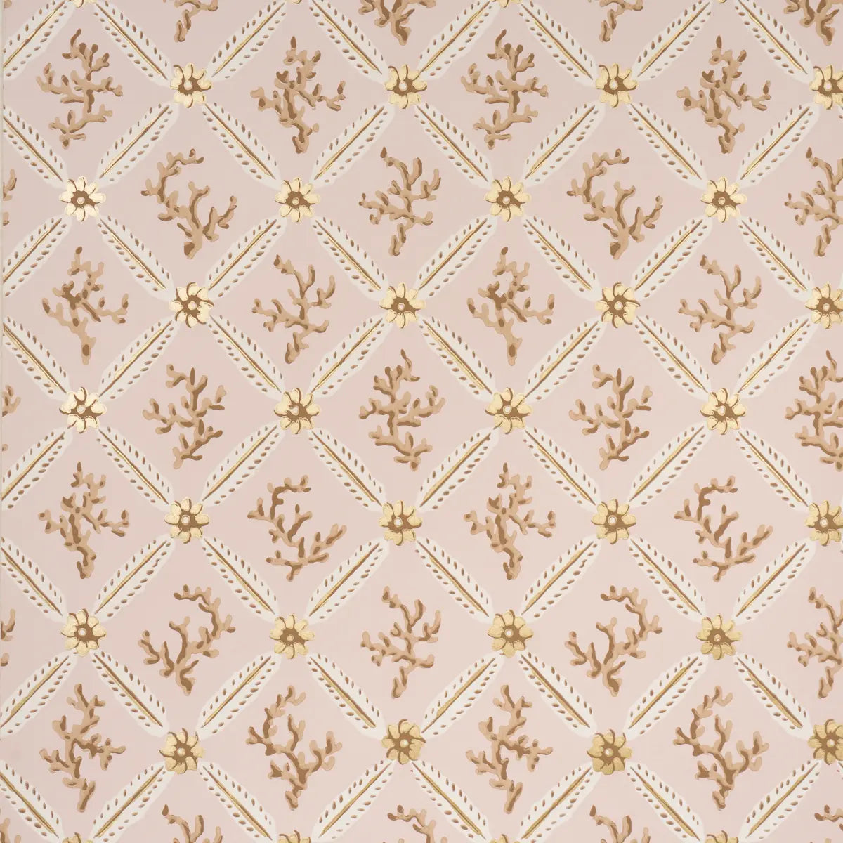 Corail Leaf Trellis - Blush - Schumacher 5016642 Wallcovering - Schumacher Wallpaper