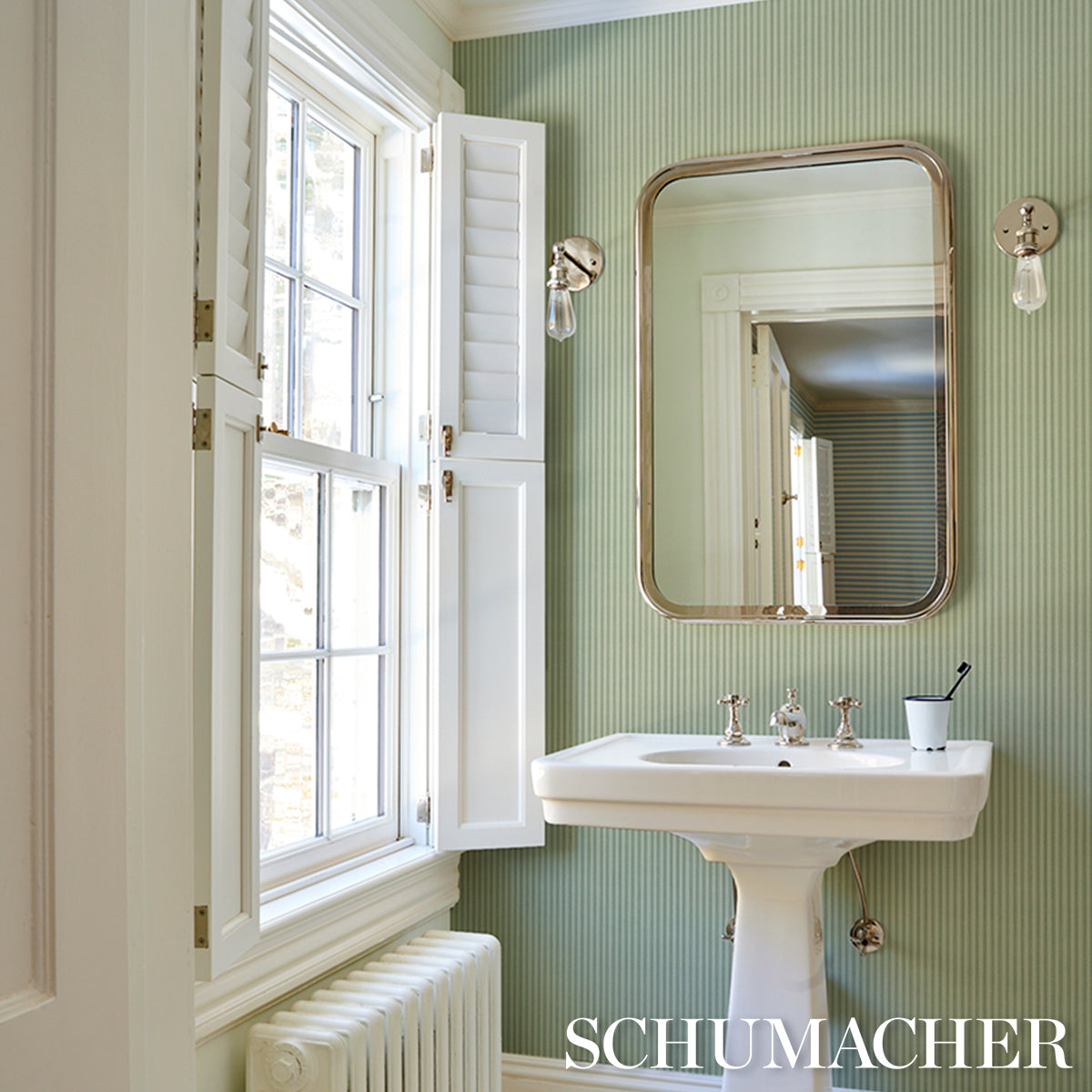 EDWIN-STRIPE-NARROW-SAGE-SCHUMACHER-5017630 - Schumacher Wallpaper