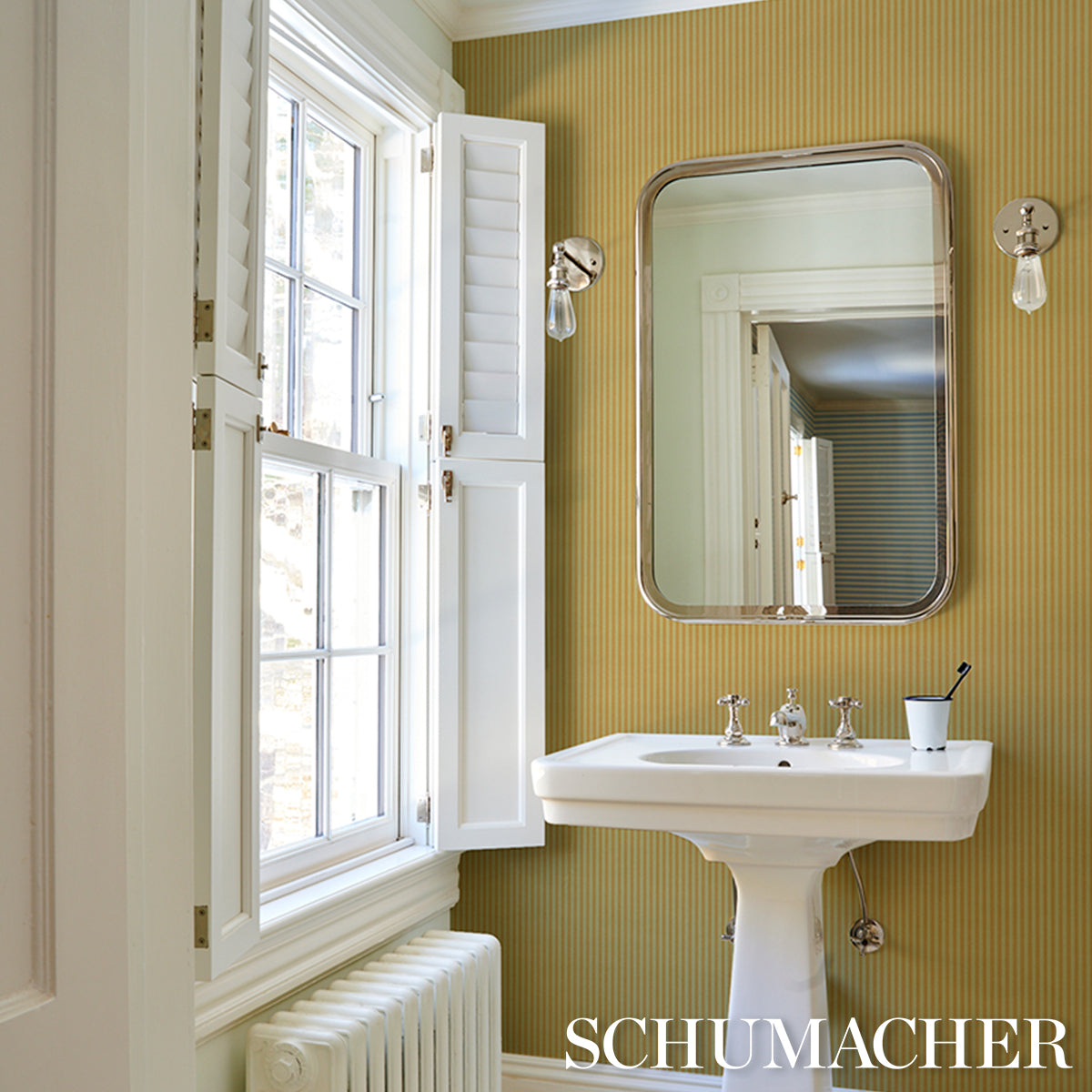 EDWIN-STRIPE-NARROW-LEMON-SAGE-SCHUMACHER-5017631 - Schumacher Wallpaper