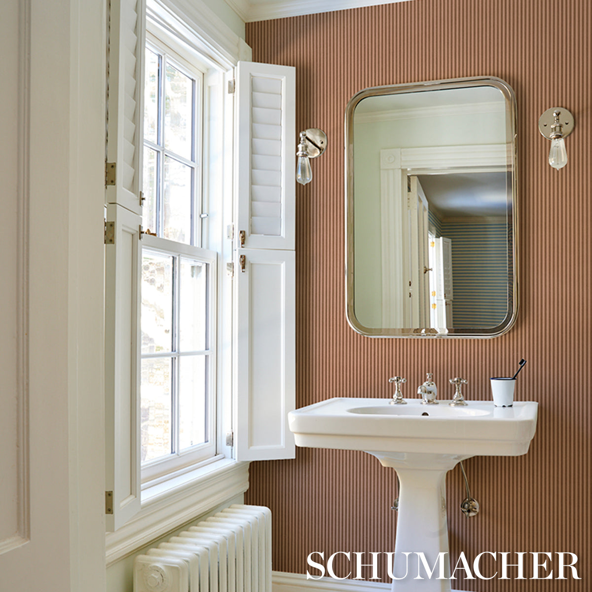 EDWIN-STRIPE-NARROW-CHESTNUT-ROSE-SCHUMACHER-5017634 - Schumacher Wallpaper