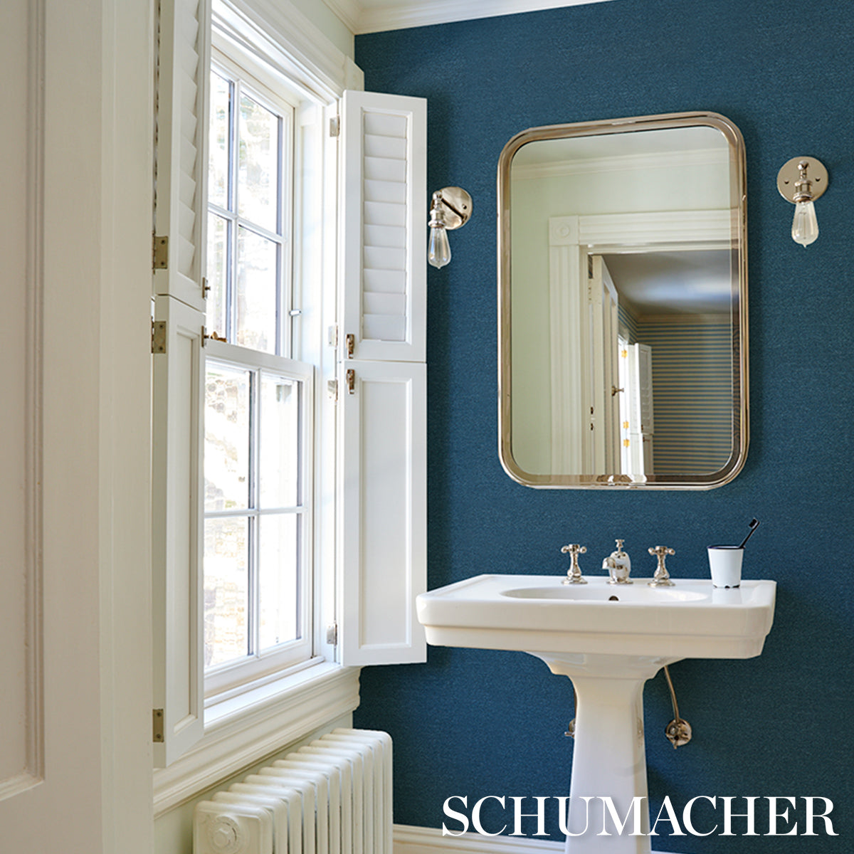 Minsun Paperweave - Medium Blue - Schumacher 5017793 Wallpaper - Schumacher Wallpaper