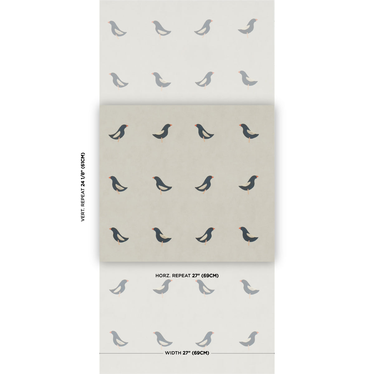 Birds Print - Black On Natural - Schumacher 5017890 Wallpaper - Schumacher Wallpaper