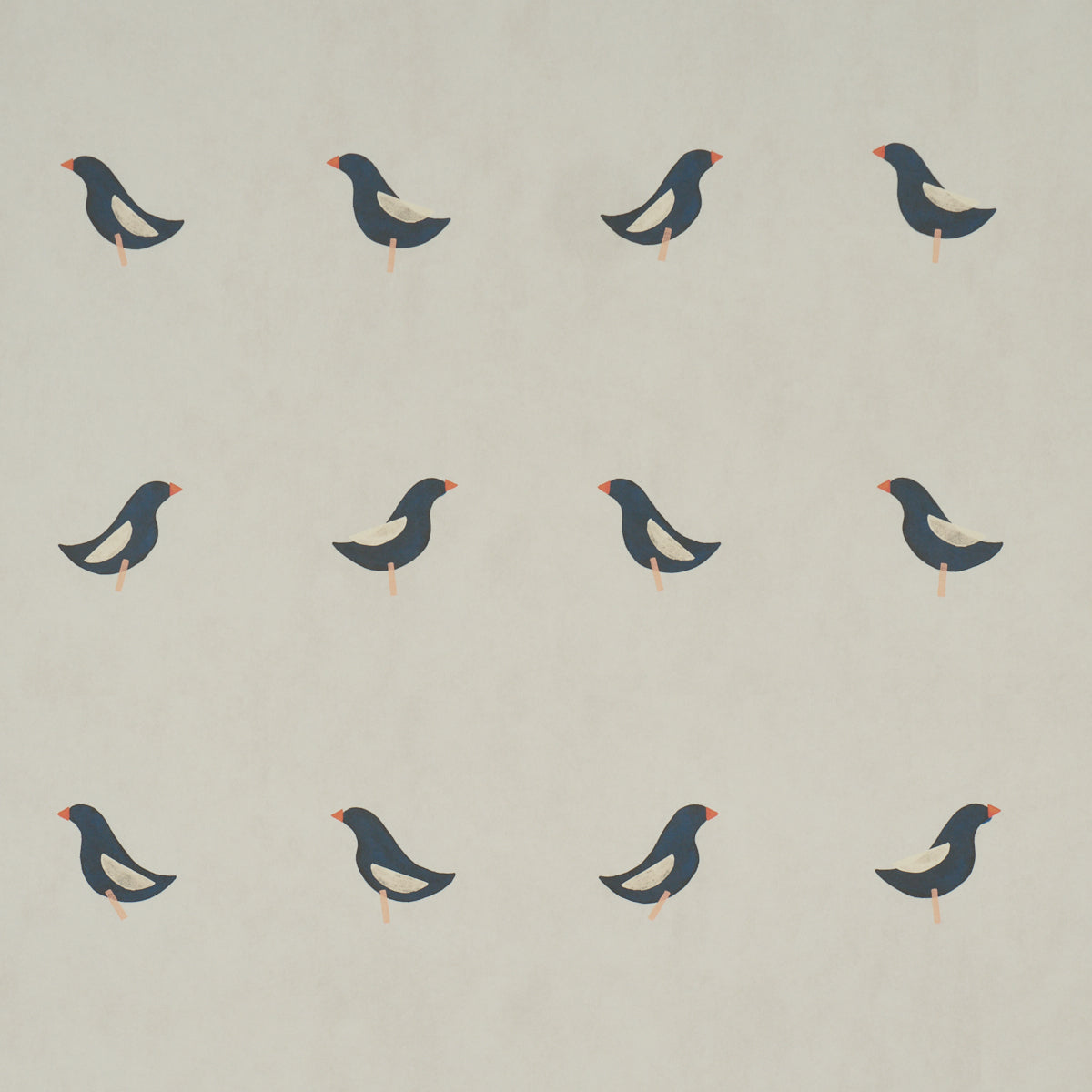 Birds Print - Black On Natural - Schumacher 5017890 Wallpaper - Schumacher Wallpaper