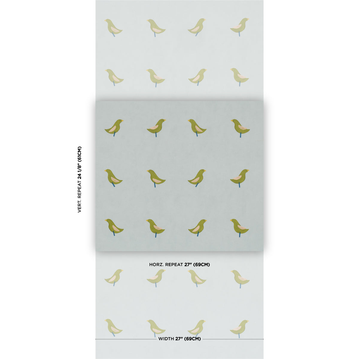 Birds Print - Green On Sky - Schumacher 5017891 Wallpaper - Schumacher Wallpaper