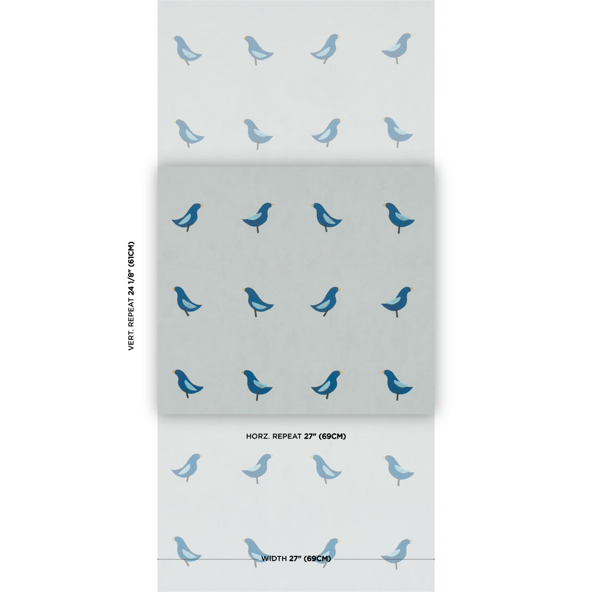 Birds Print - Navy On Sky - Schumacher 5017892 Wallpaper - Schumacher Wallpaper