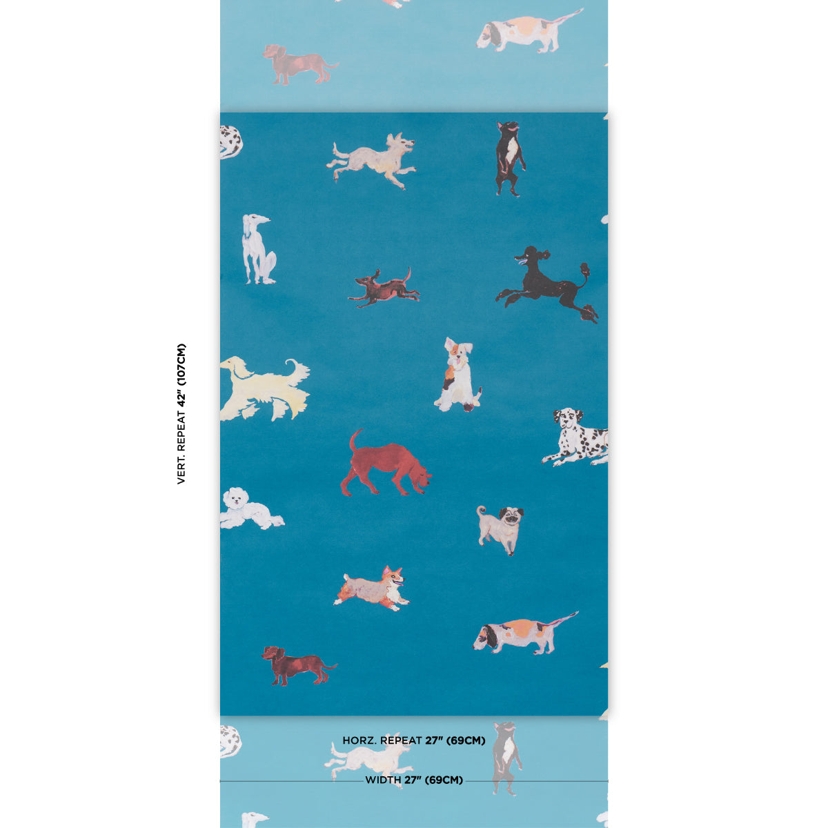 Dogs - Cerulean - Schumacher 5018081 Wallpaper - Schumacher Wallpaper