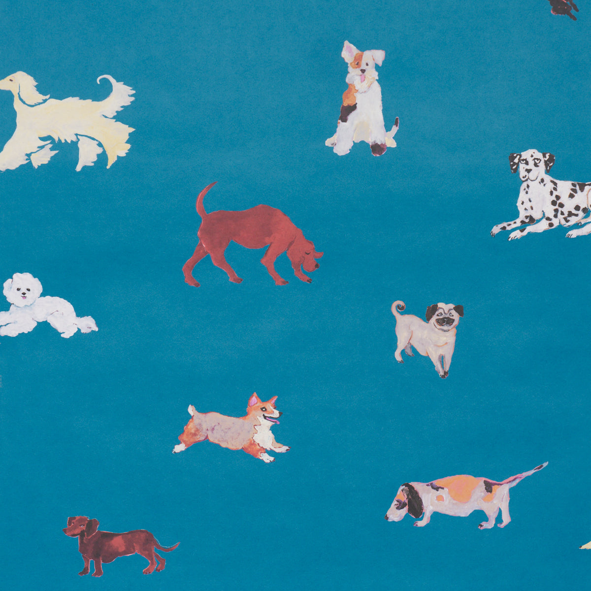 Dogs - Cerulean - Schumacher 5018081 Wallpaper - Schumacher Wallpaper