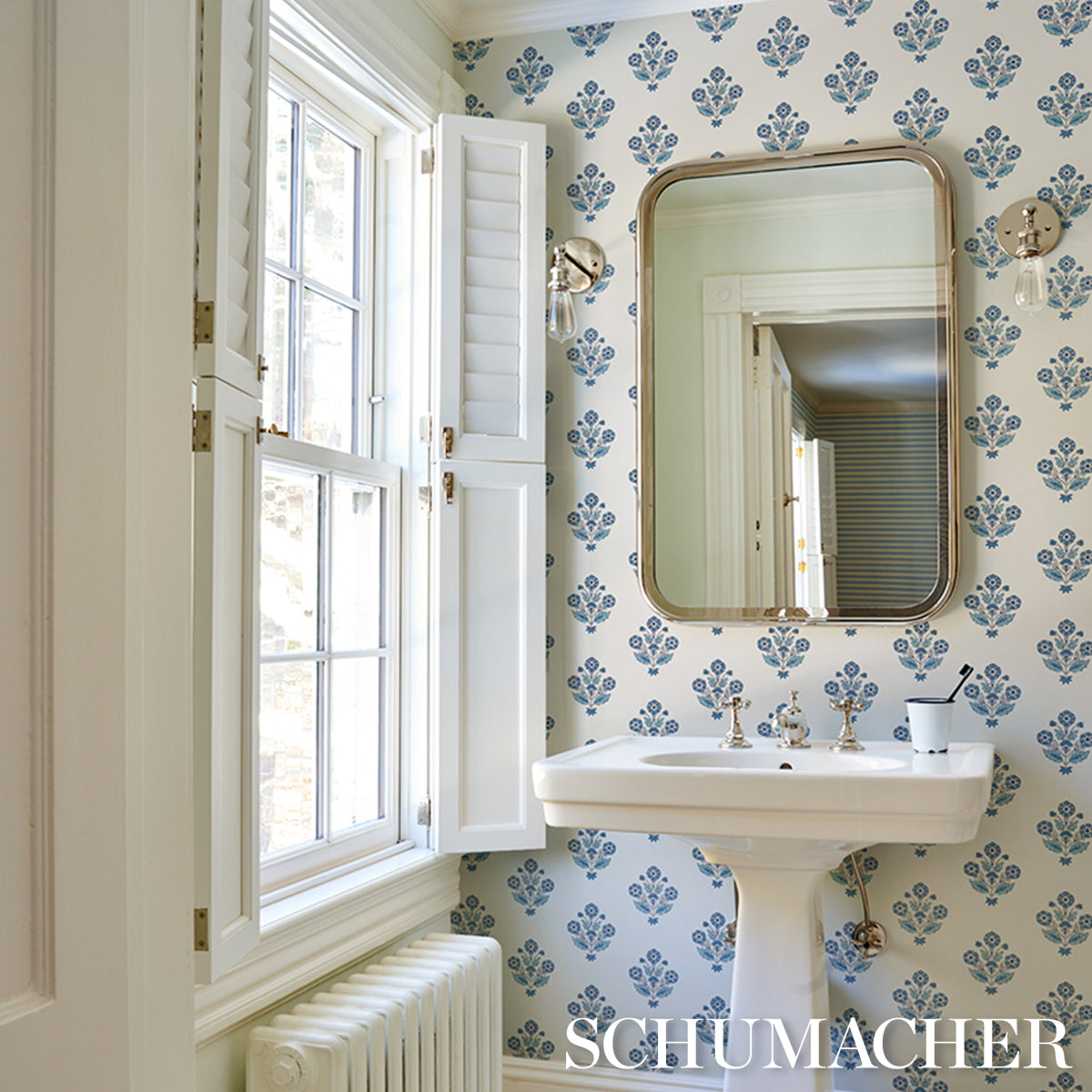 Dalila Hand-Screen Print - Blue - Schumacher 5018090 Wallpaper - Schumacher Wallpaper