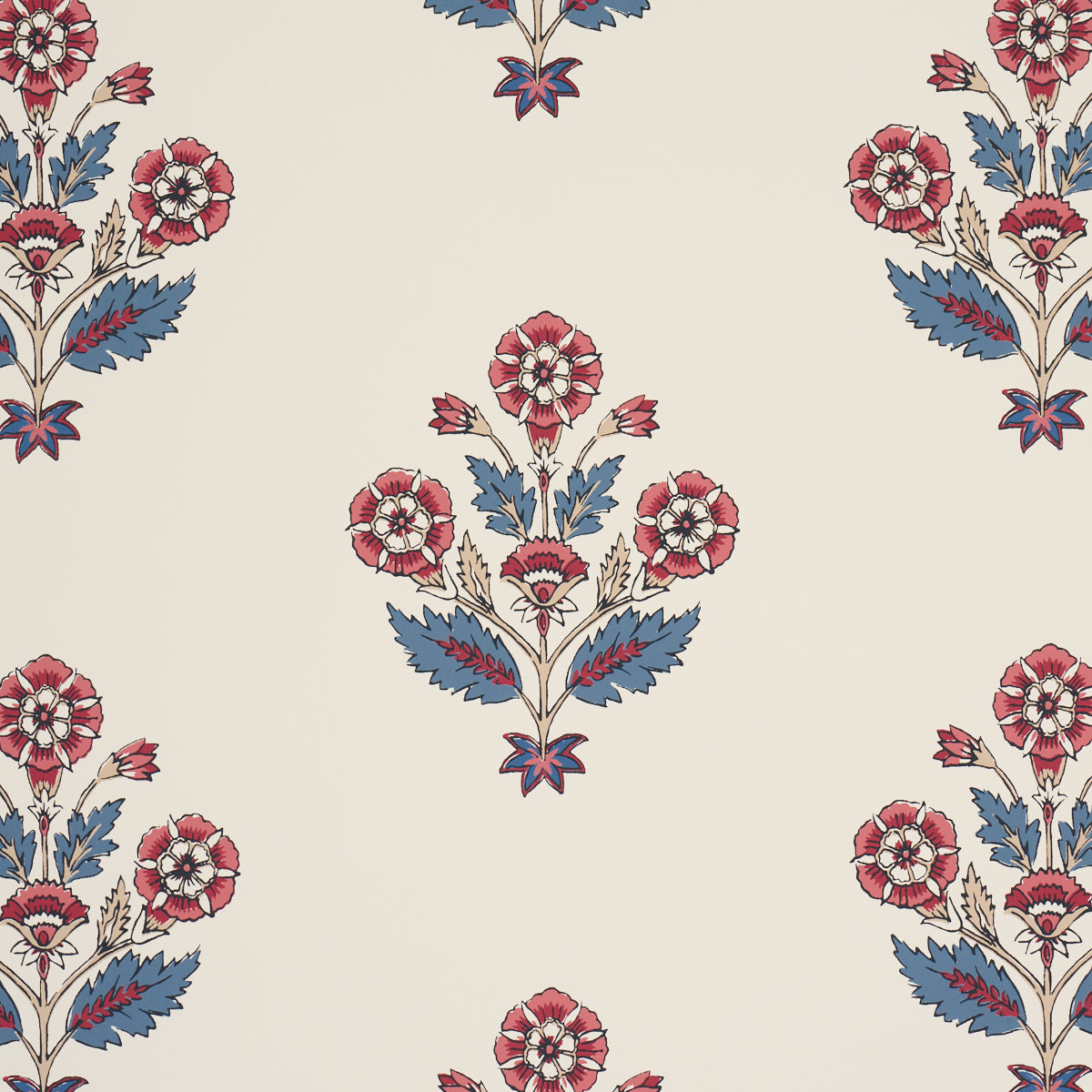 Dalila Hand-Screen Print - Red & Blue - Schumacher 5018091 Wallpaper - Schumacher Wallpaper