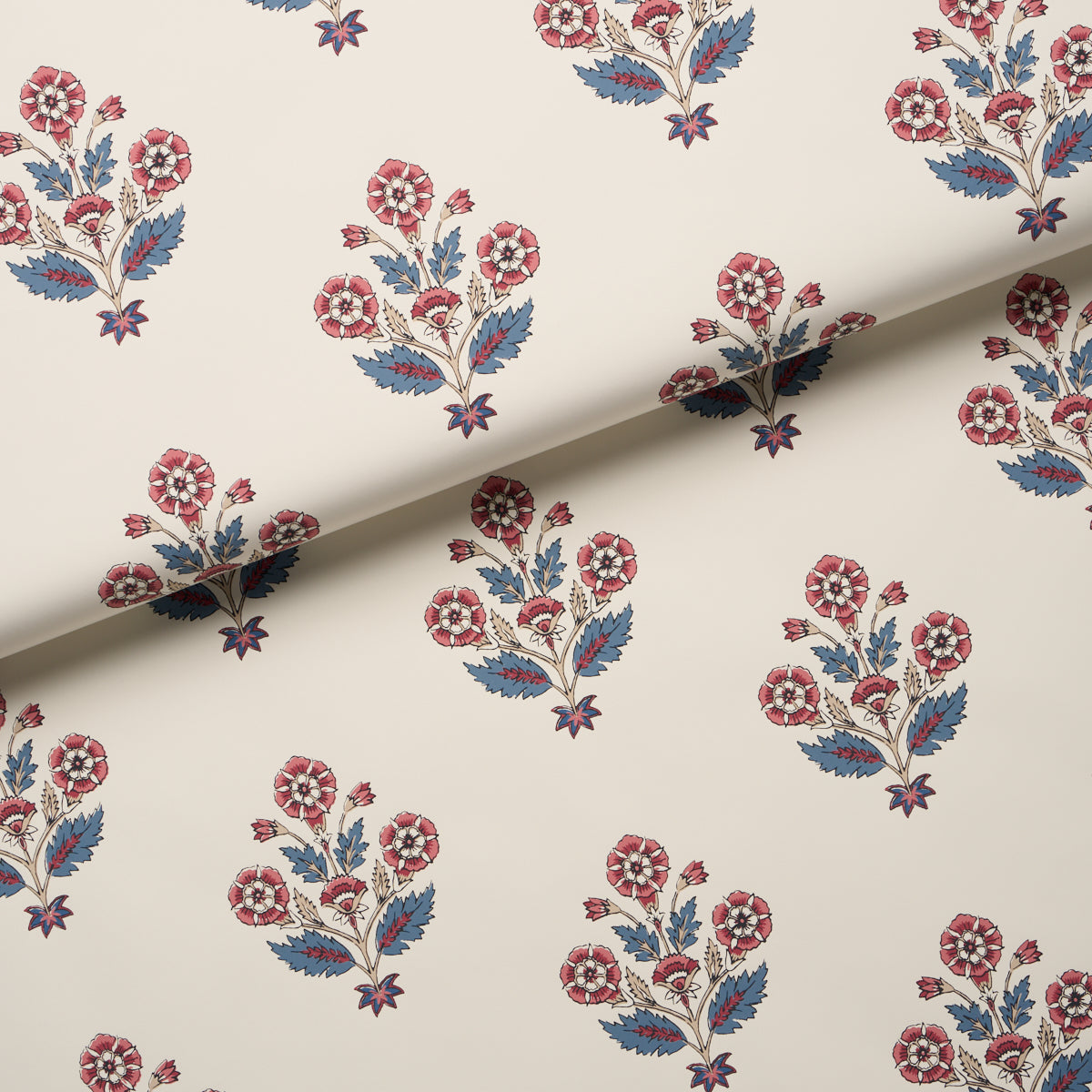 Dalila Hand-Screen Print - Red & Blue - Schumacher 5018091 Wallpaper - Schumacher Wallpaper