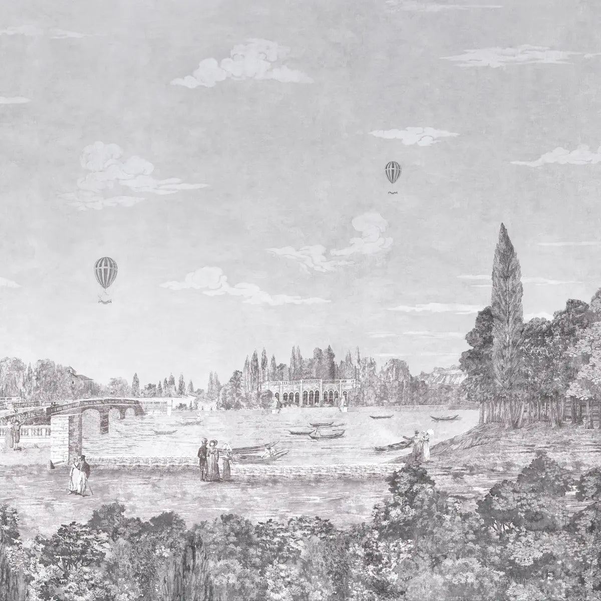 Promenade 4 Panel Set - Grisaille - Schumacher 5018121 Wallcovering