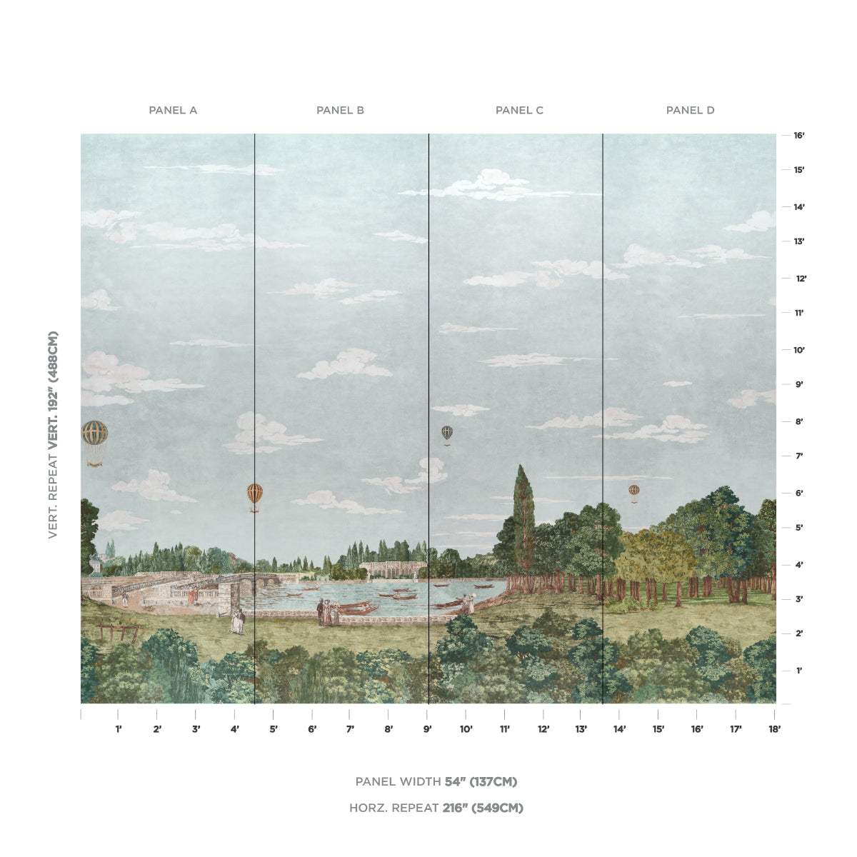 Promenade 4 Panel Set - Sky - Schumacher 5018122 Wallpaper - Schumacher Wallpaper