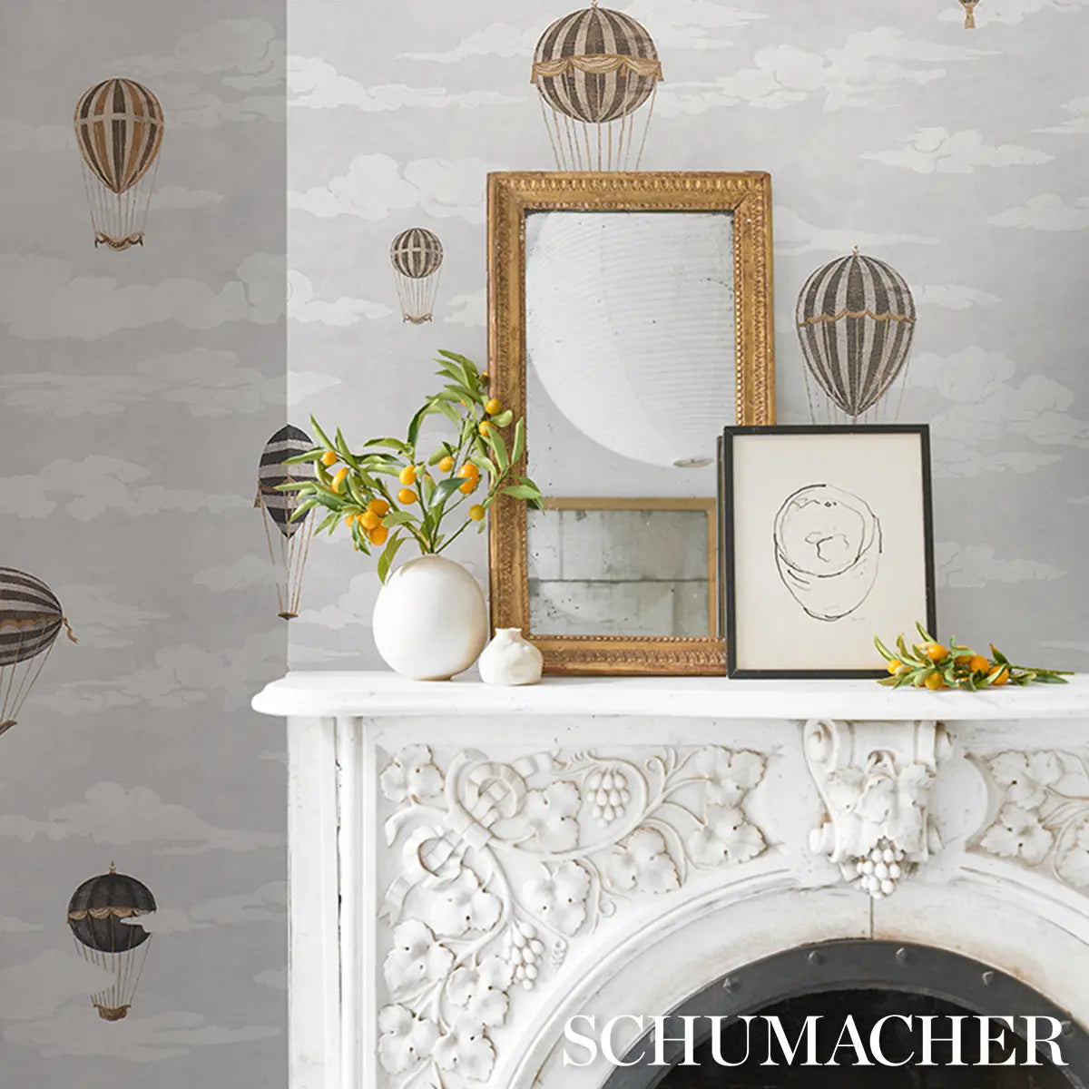 Up, Up And Away! - Grisaille - Schumacher 5018130 Wallcovering