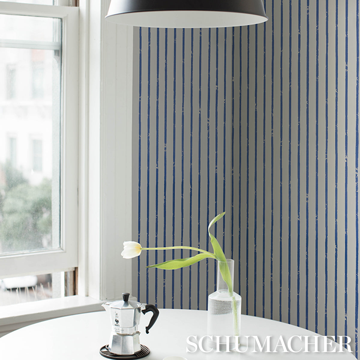 Springs Stripe - Navy - Schumacher 5018350 Wallpaper - Schumacher Wallpaper