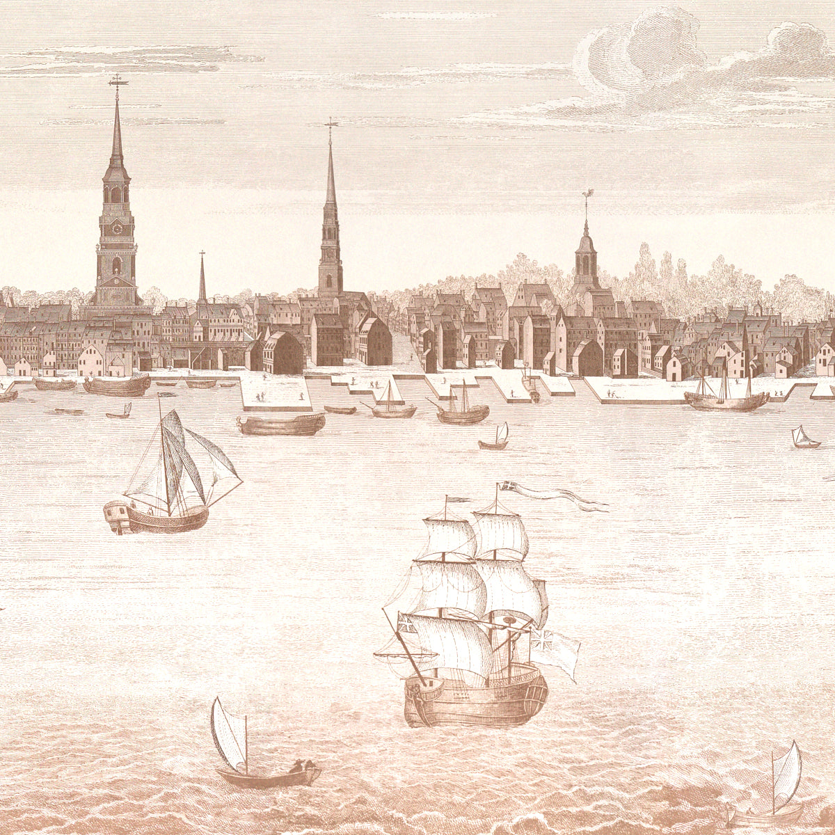 Philadelphia Harbor 3 Panel Set - Sepia - Schumacher 5018391 Wallpaper - Schumacher Wallpaper