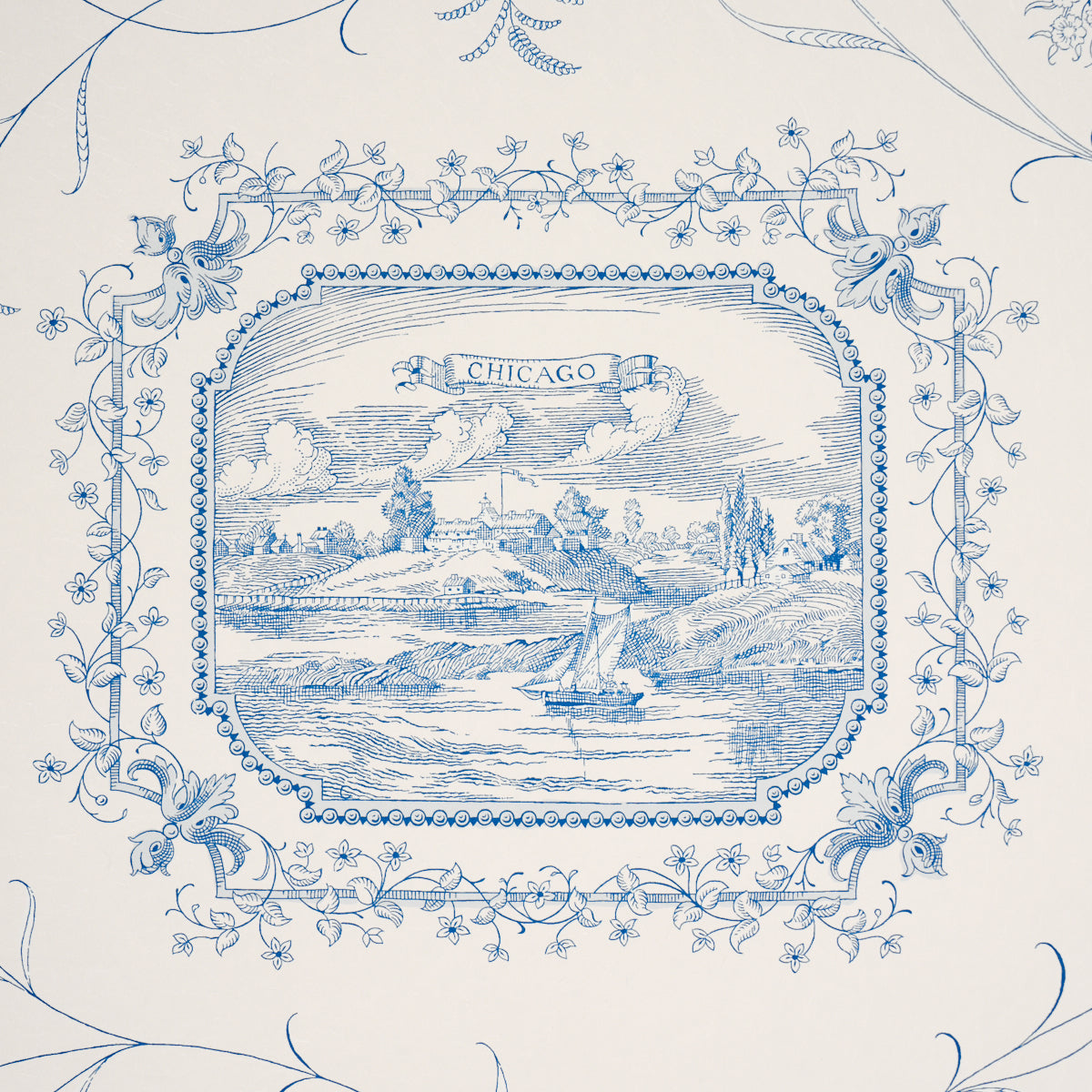 Century Scenic Toile - Blue - Schumacher 5018411 Wallpaper - Schumacher Wallpaper