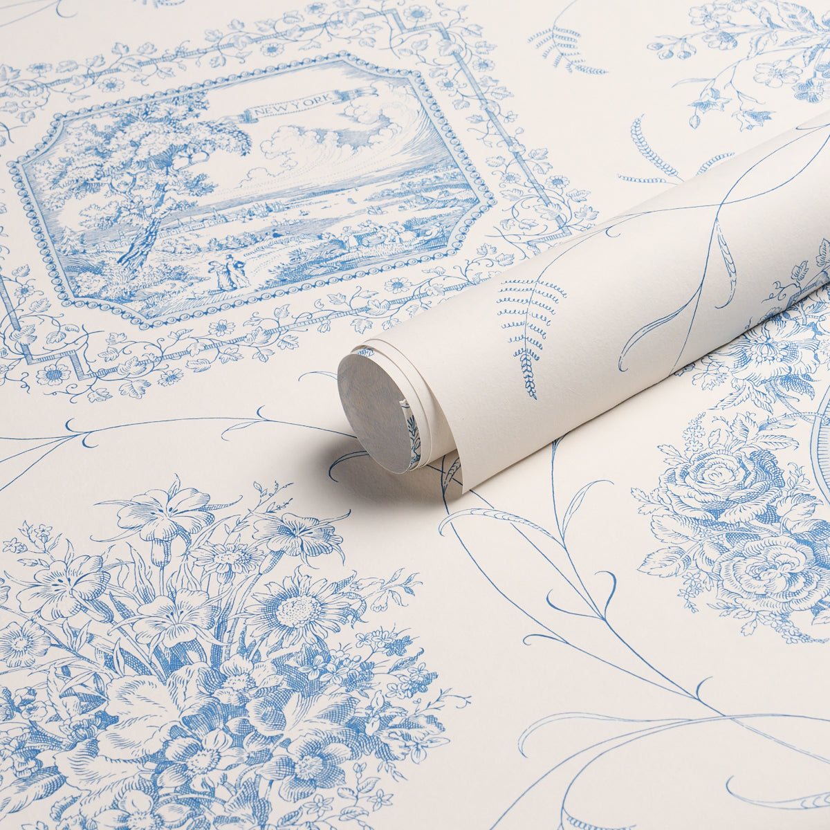Century Scenic Toile - Blue - Schumacher 5018411 Wallpaper - Schumacher Wallpaper