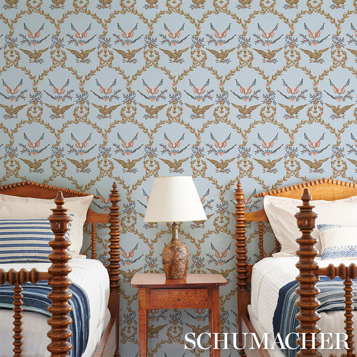 Schumacher Liberty's Laurels wallpaper in Blue, 5018441 — view 5 - Schumacher Wallpaper