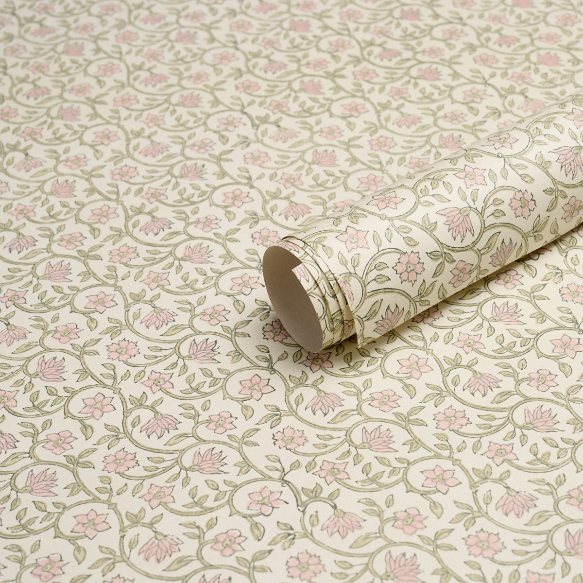Schumacher Malaya Hand-Block Print wallpaper in Petal, 5018460 — view 4 - Schumacher Wallpaper