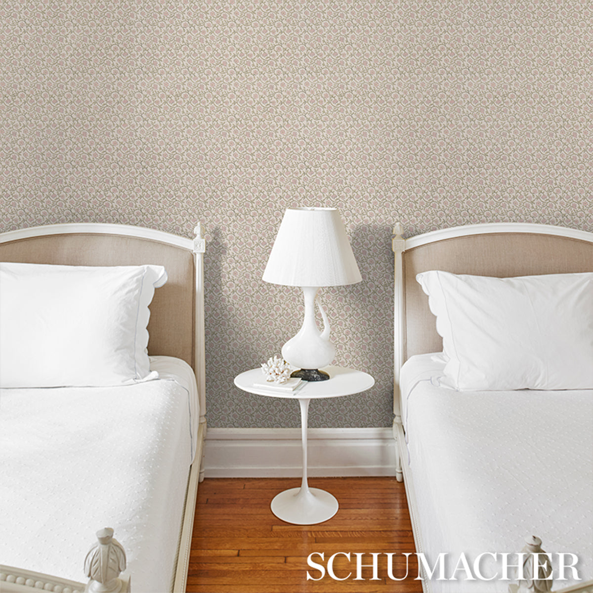 Schumacher Malaya Hand-Block Print wallpaper in Petal, 5018460 — view 5 - Schumacher Wallpaper