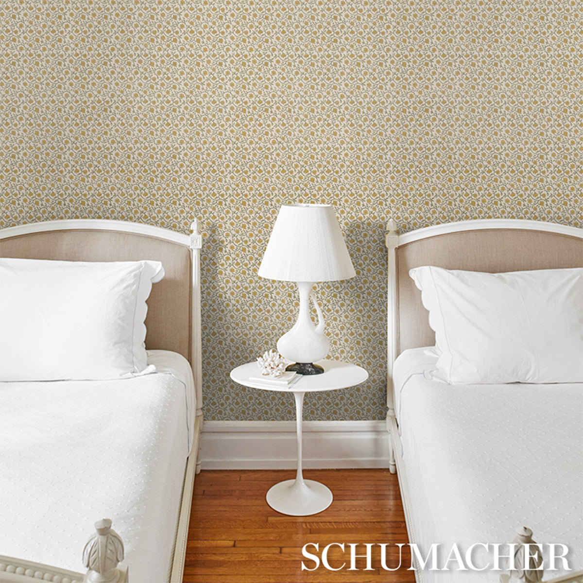 Schumacher Malaya Hand-Block Print wallpaper in Yellow, 5018461 — view 5 - Schumacher Wallpaper