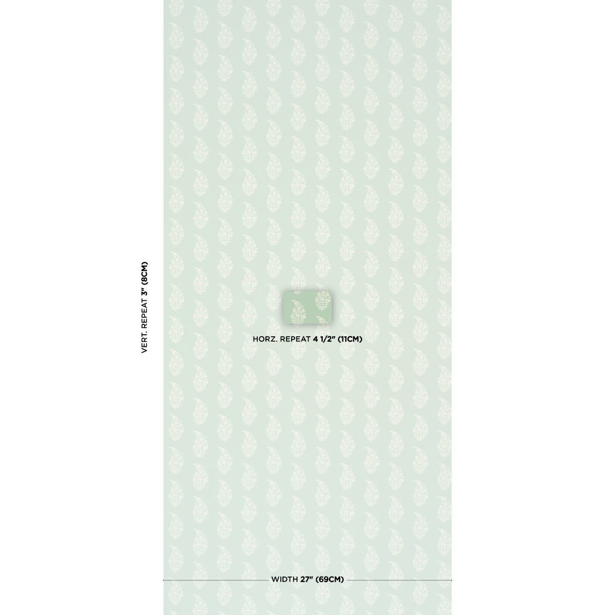 Schumacher Kaia Paisley wallpaper in Celadon, 5018491 — view 2 - Schumacher Wallpaper