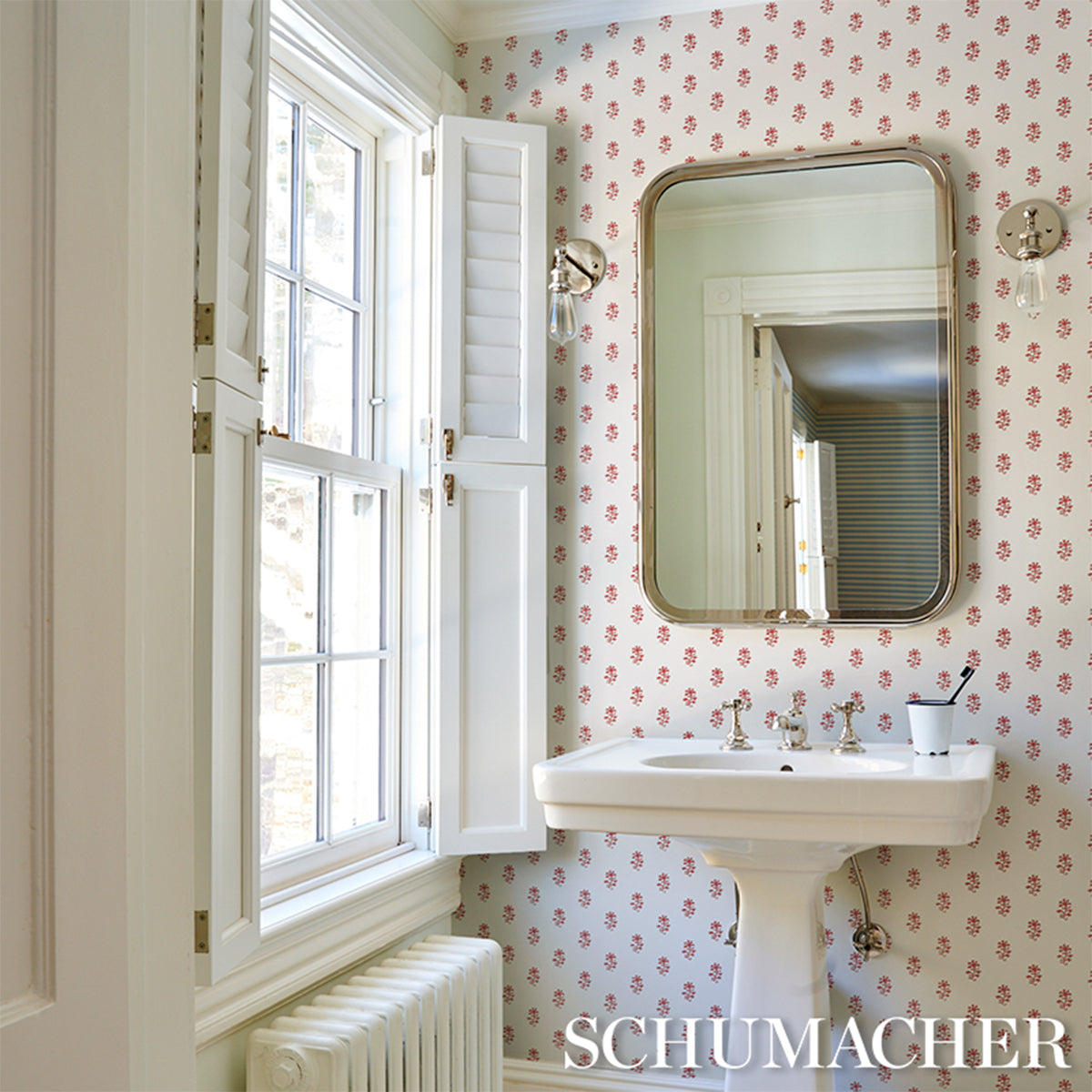 Schumacher Iksha wallpaper in Cranberry, 5018501 — view 6 - Schumacher Wallpaper