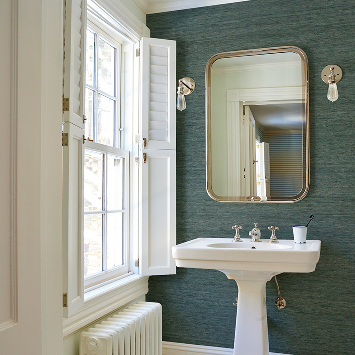 Schumacher Han Arrowroot wallpaper in Teal, 5018517 — view 5 - Schumacher Wallpaper