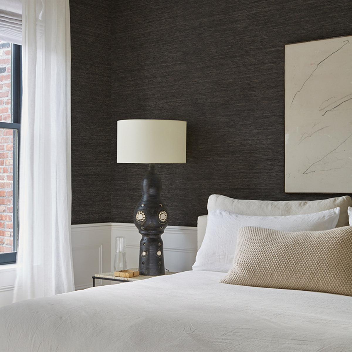 Schumacher Han Arrowroot wallpaper in Charcoal, 5018519 — view 5 - Schumacher Wallpaper