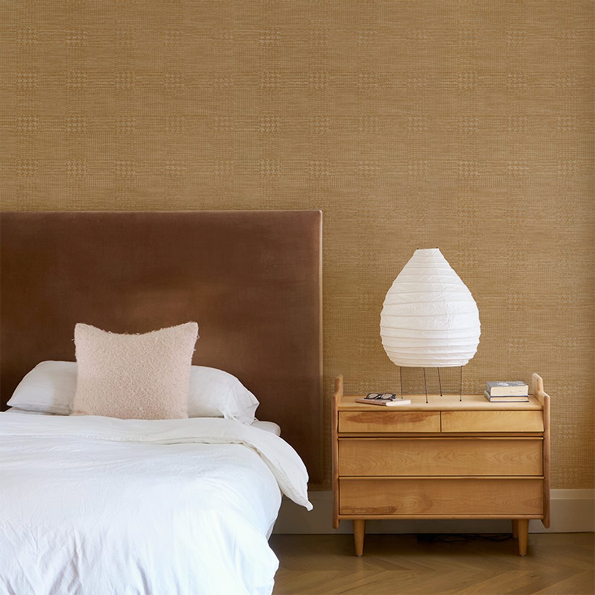 Schumacher Fuzzy Plaid wallpaper in Antique Gold, 5018580 — view 5 - Schumacher Wallpaper