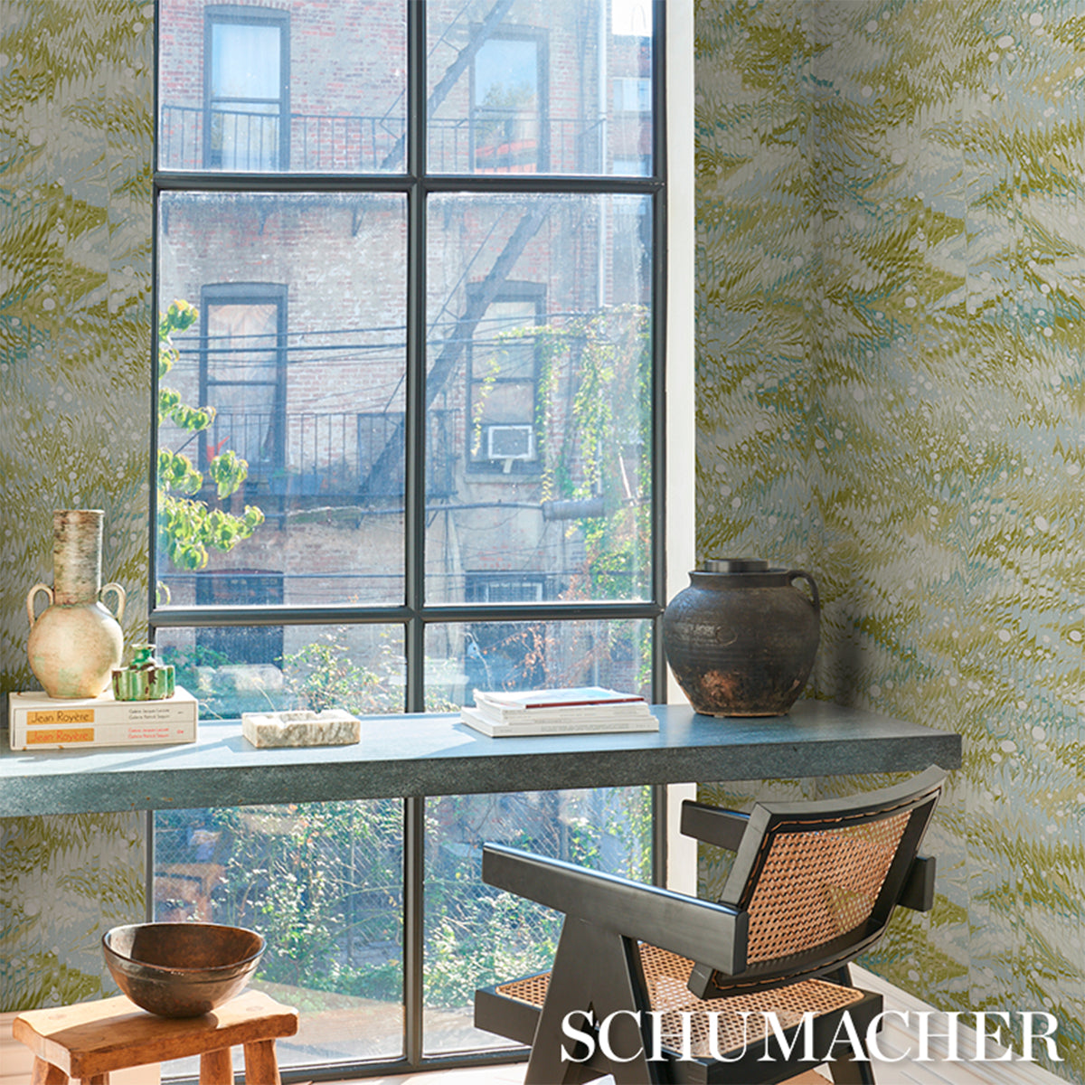 Schumacher Mesmeric wallpaper in Verdant Sky, 5018592 — view 5 - Schumacher Wallpaper