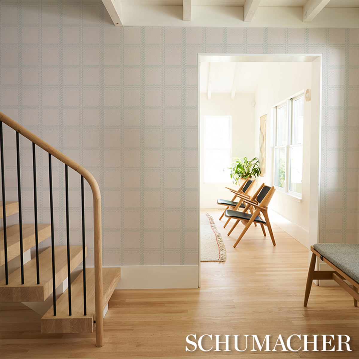Schumacher Vibrato Plaid wallpaper in Sky, 5018611 — view 5 - Schumacher Wallpaper