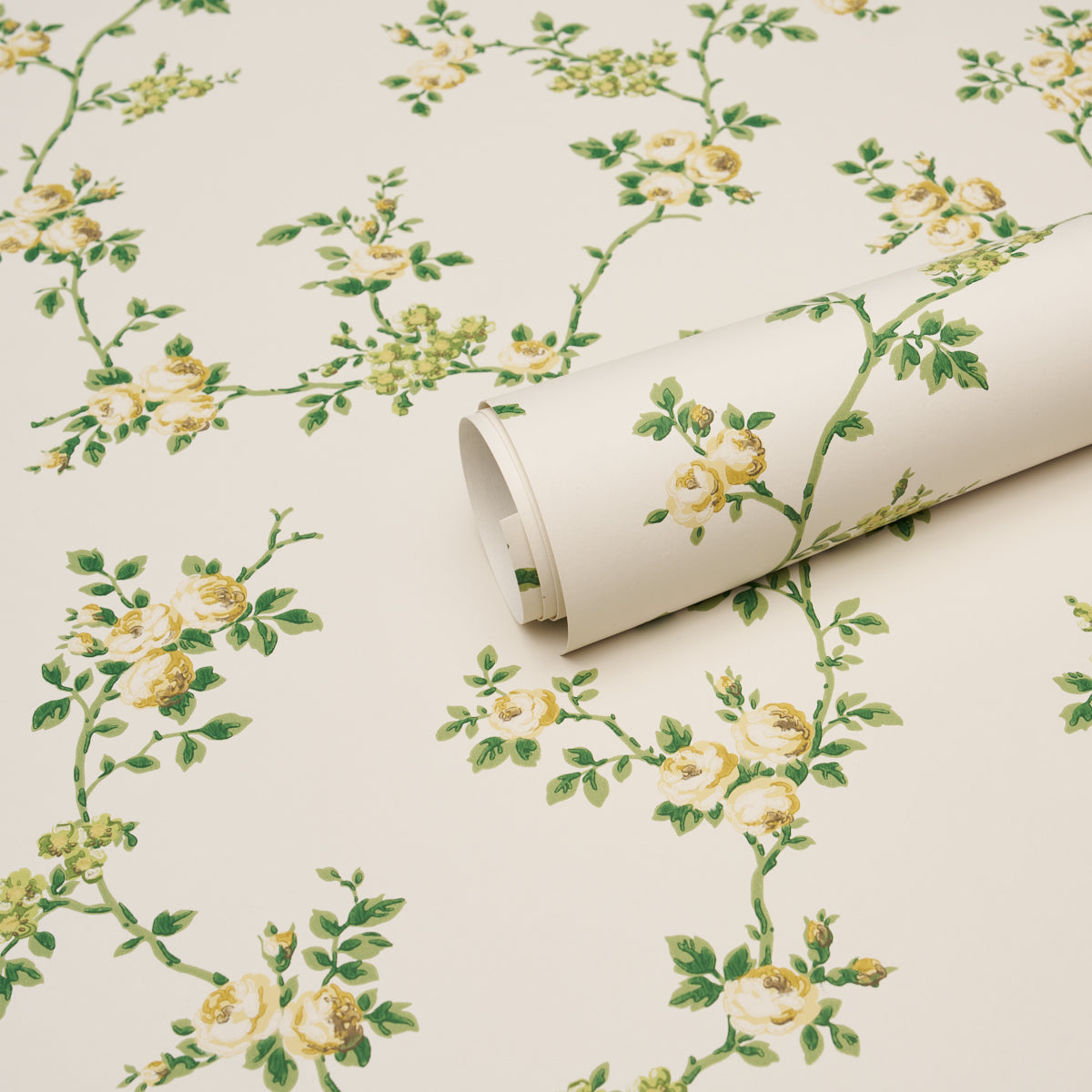 Schumacher A Rose Is A Rose Is A Rose wallpaper in Citron, 5018652 — view 4 - Schumacher Wallpaper