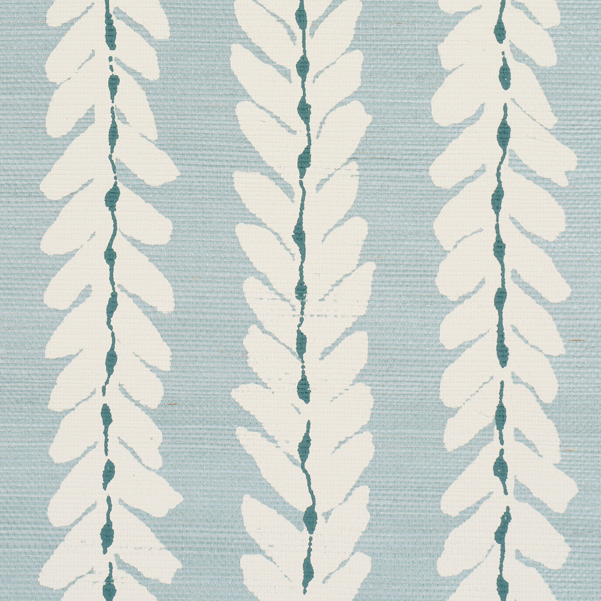 Schumacher Woodperry Hand Printed Sisal wallpaper in Water Blue, 5018710 — view 3 - Schumacher Wallpaper