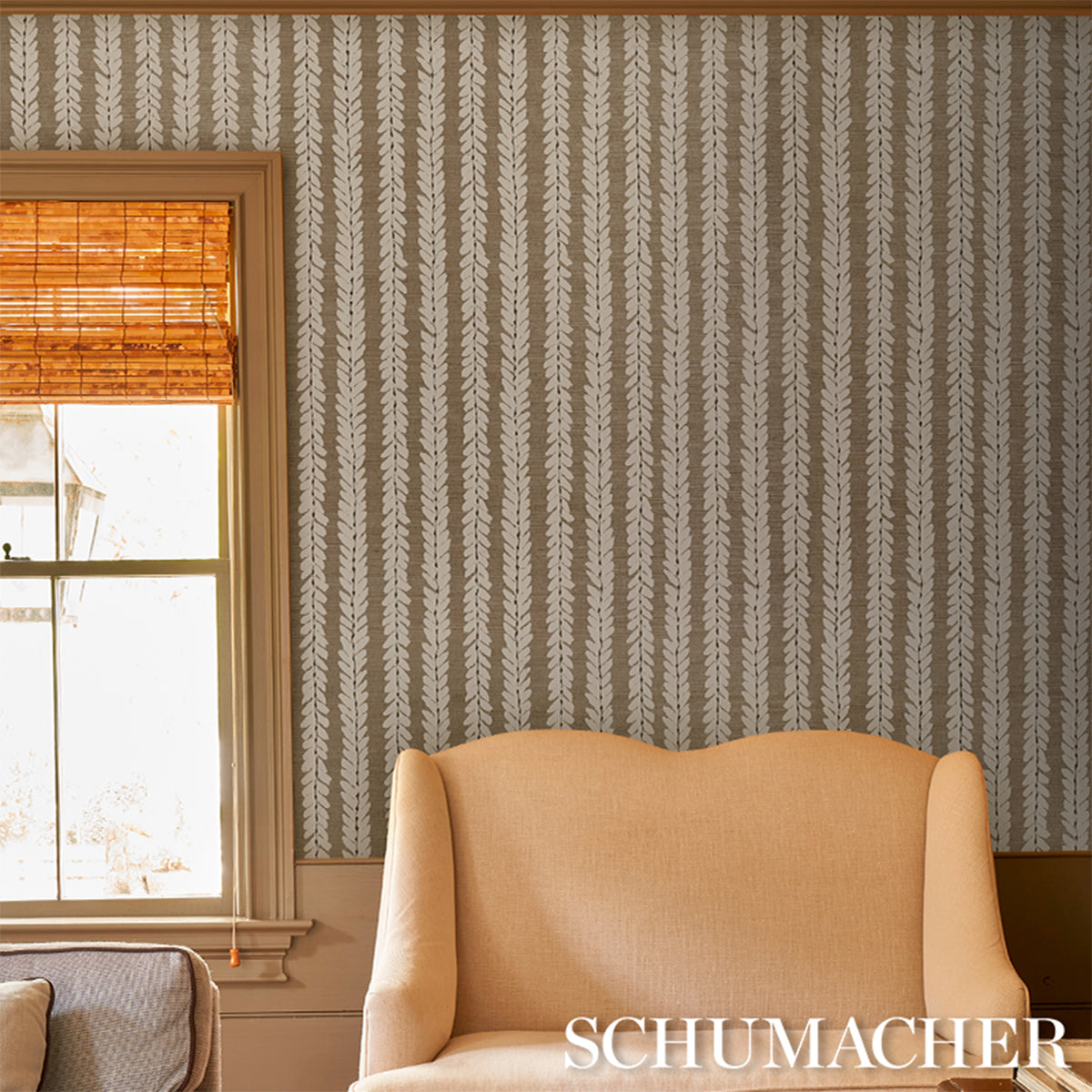Schumacher Woodperry Hand Printed Sisal wallpaper in Flax, 5018711 — view 5 - Schumacher Wallpaper