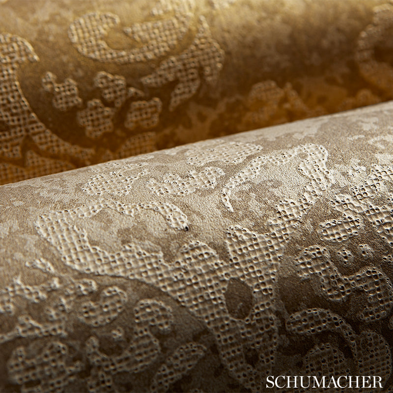 Damasco Metallico Gold Leaf wallpaper by Schumacher, 529911 — view 2 - Schumacher Wallpaper